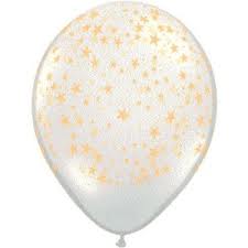 Latex Balloons-Gold Stars on Diamond Clear