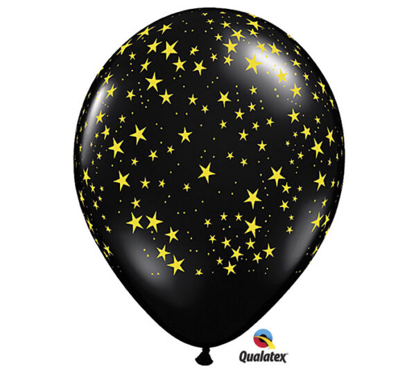 Latex Balloons-Gold Stars on Black